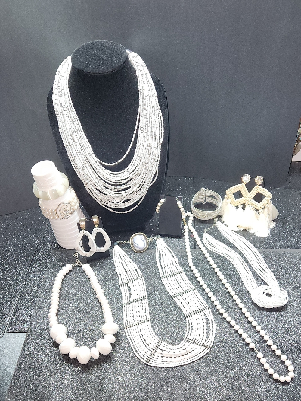 White Beaded Multi-Strand Necklace Bundle